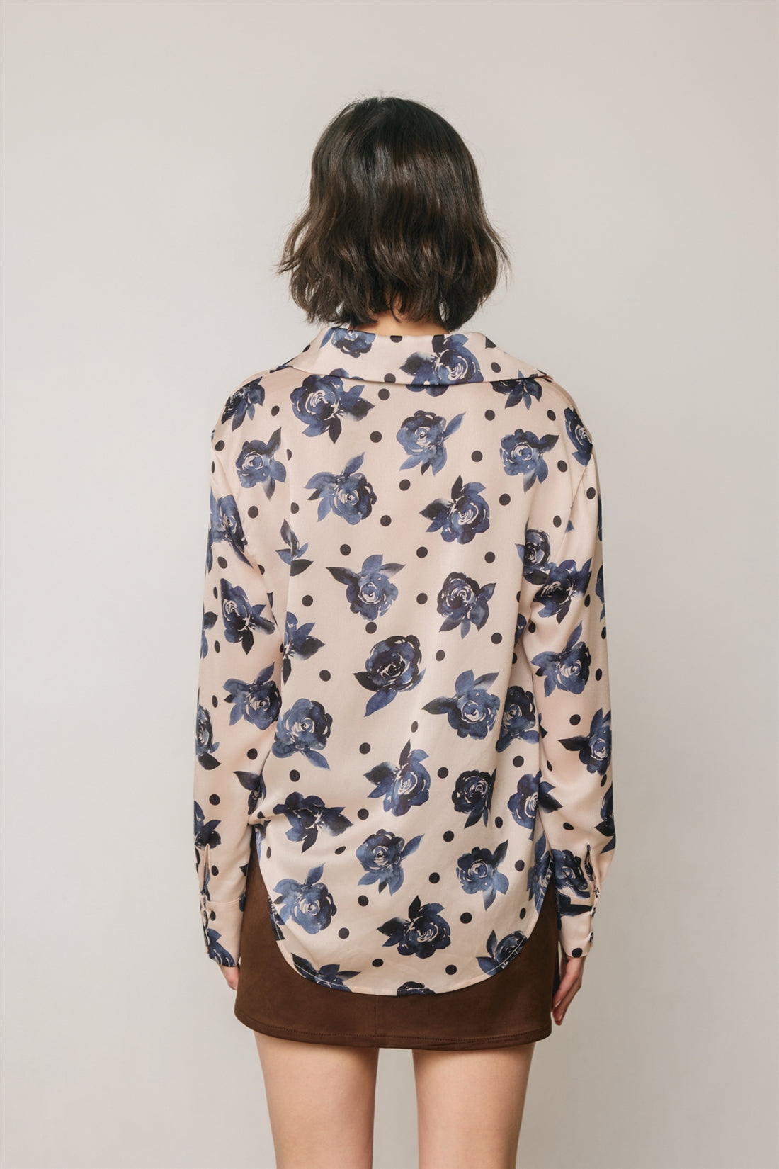 Dress Forum - Polka Dot &amp; Floral Satin Button Down Blouse