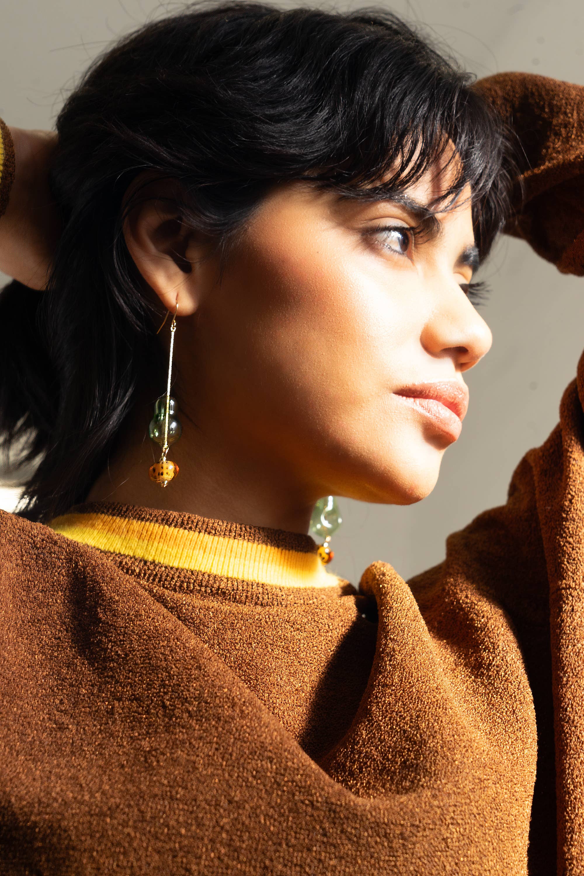 Peter and June - Lennox Dangle Earring - Hand Made Murano Green Glass