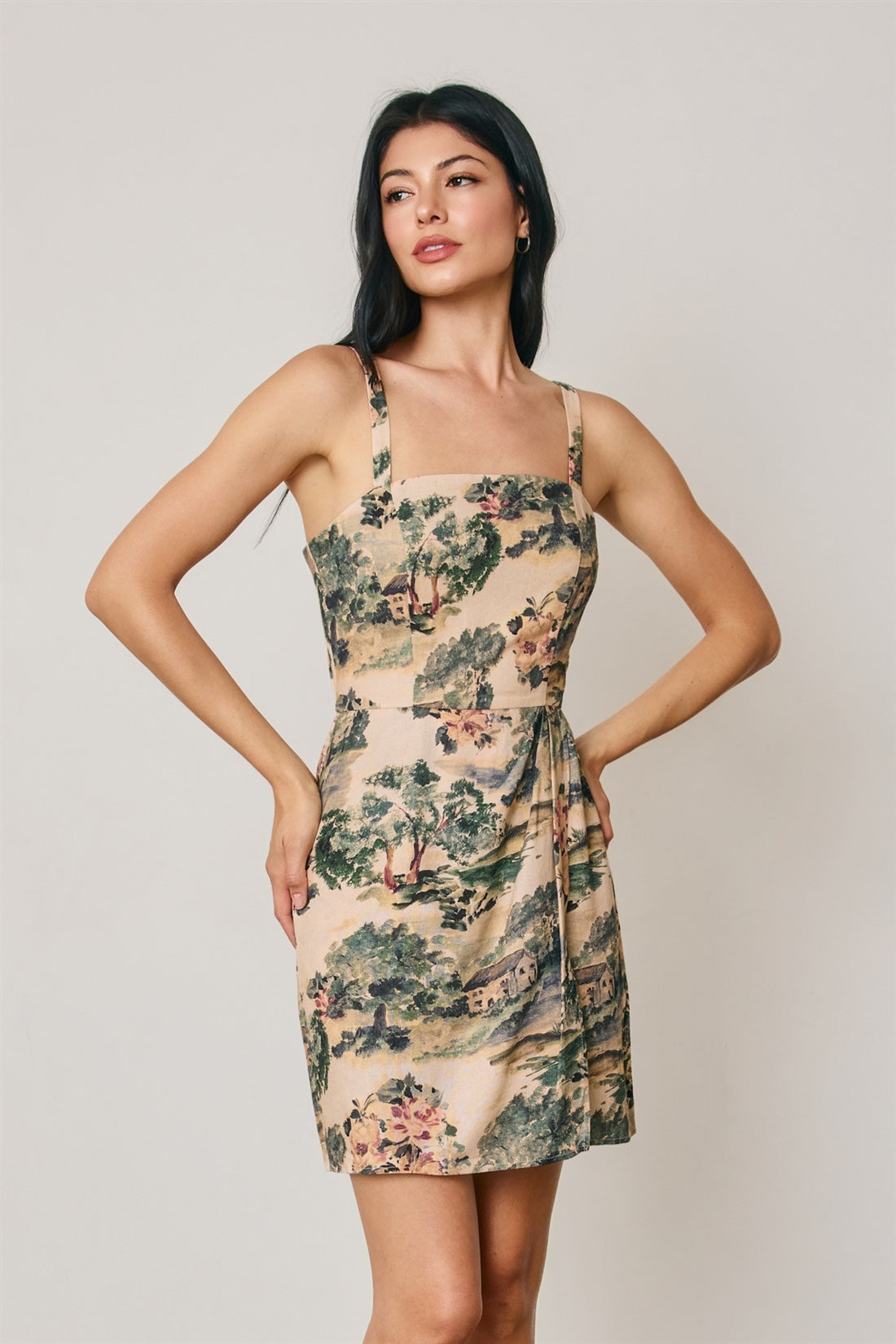 pretty mini dress featuring a landscape style print
