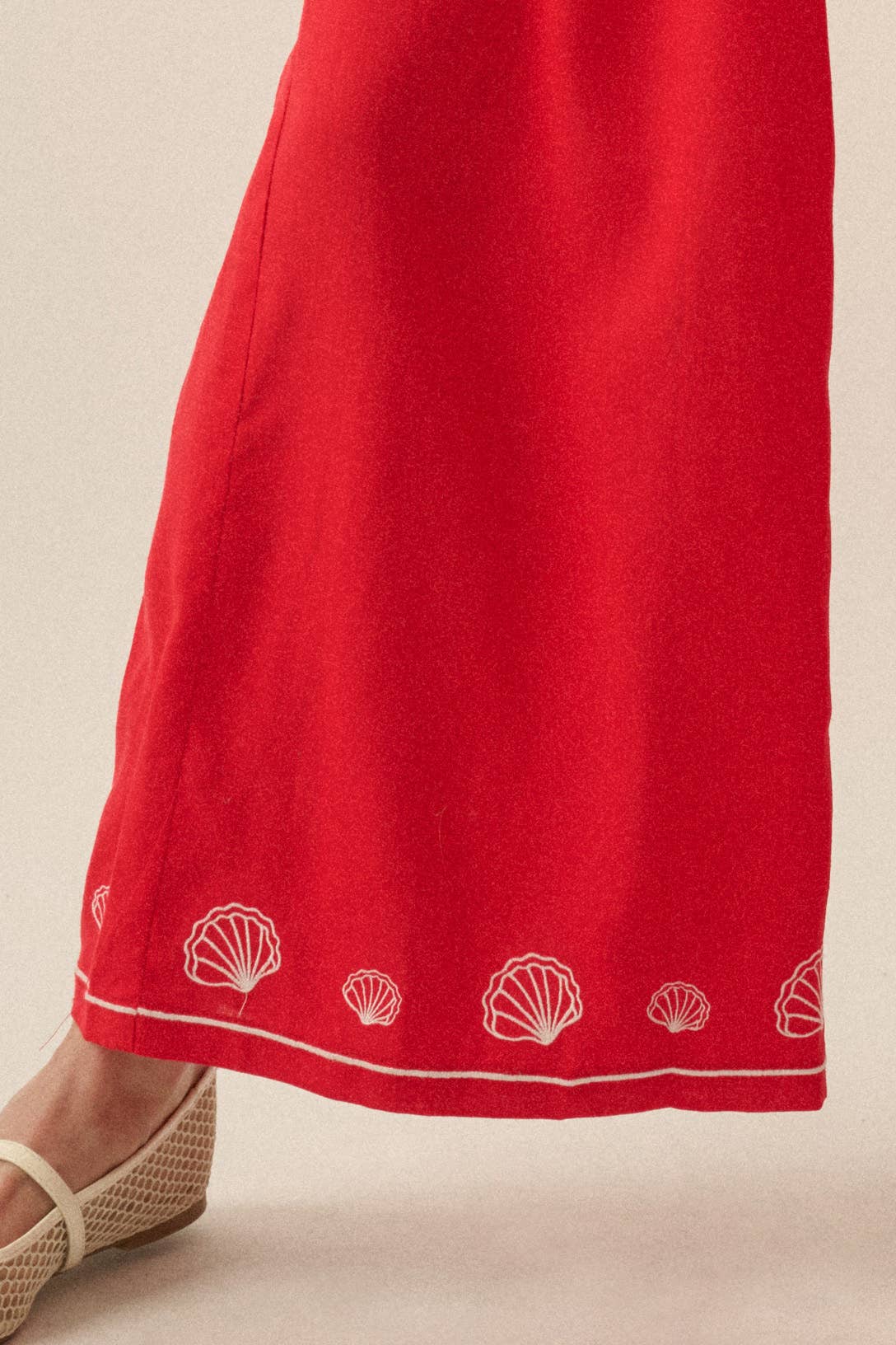 Promesa USA -For Shore Shell-Embroidered Wide-Leg Pocket Pants