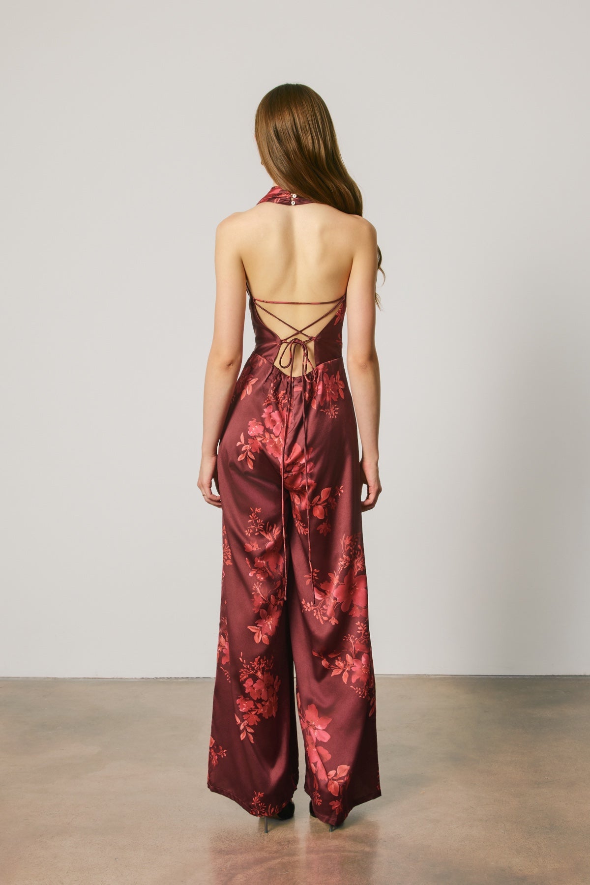 DRESS FORUM - Deep Sangria Halter Jumpsuit