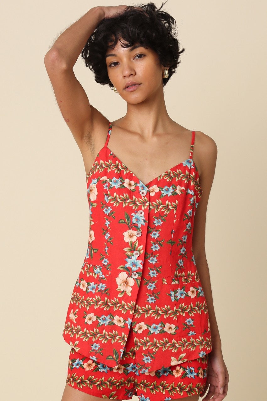 Olivaceous - Zoie Floral Button-front Top