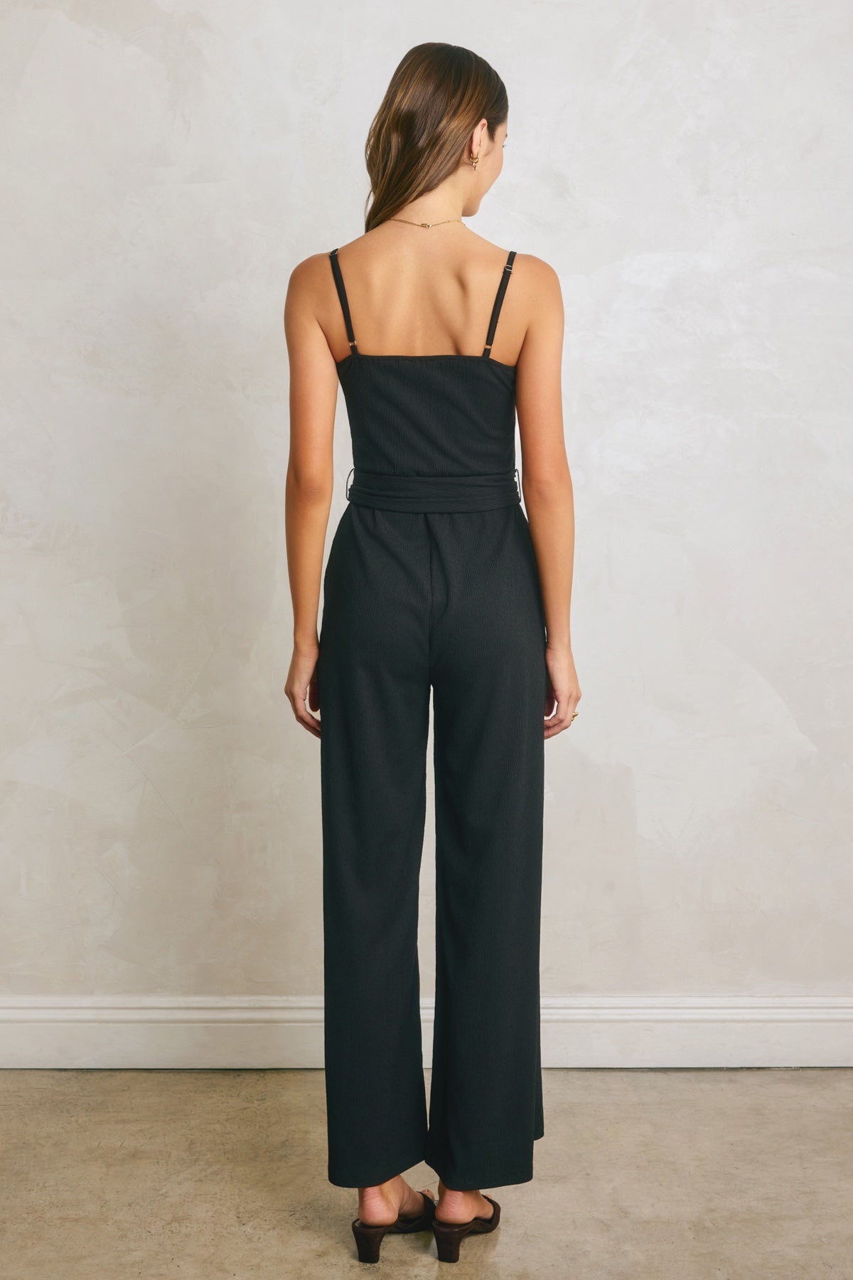 Dress Forum - Soft Stretch V Neck Bamboo Buckle Jumpsuit
