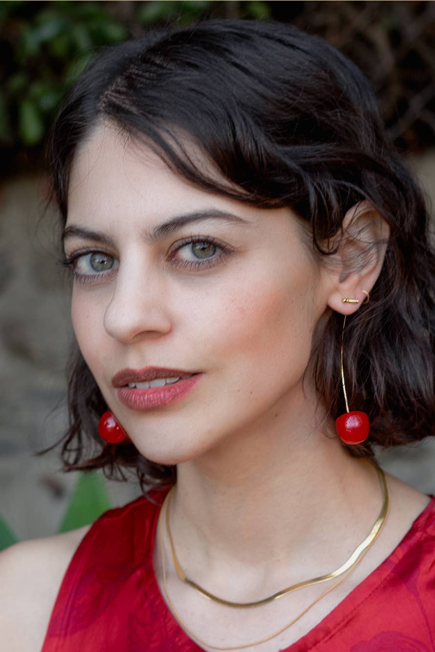 Peter and June - Cherry Threader Earrings - 18K Gold Plated/Resin