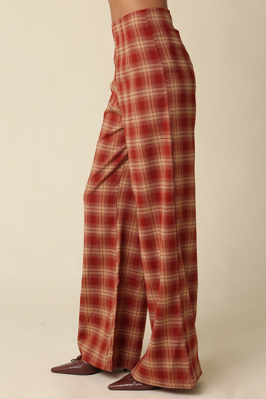 OLIVACEOUS - Scarlett Plaid Wide Leg Pants