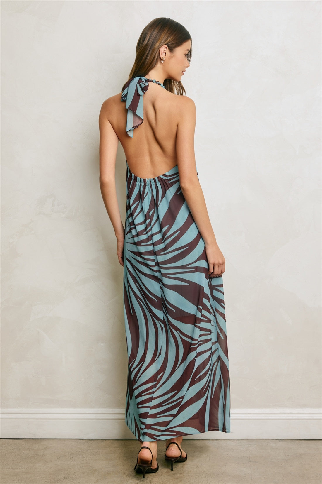 Dress Forum - Tropical Leaf Beaded Halter Fluid Dress