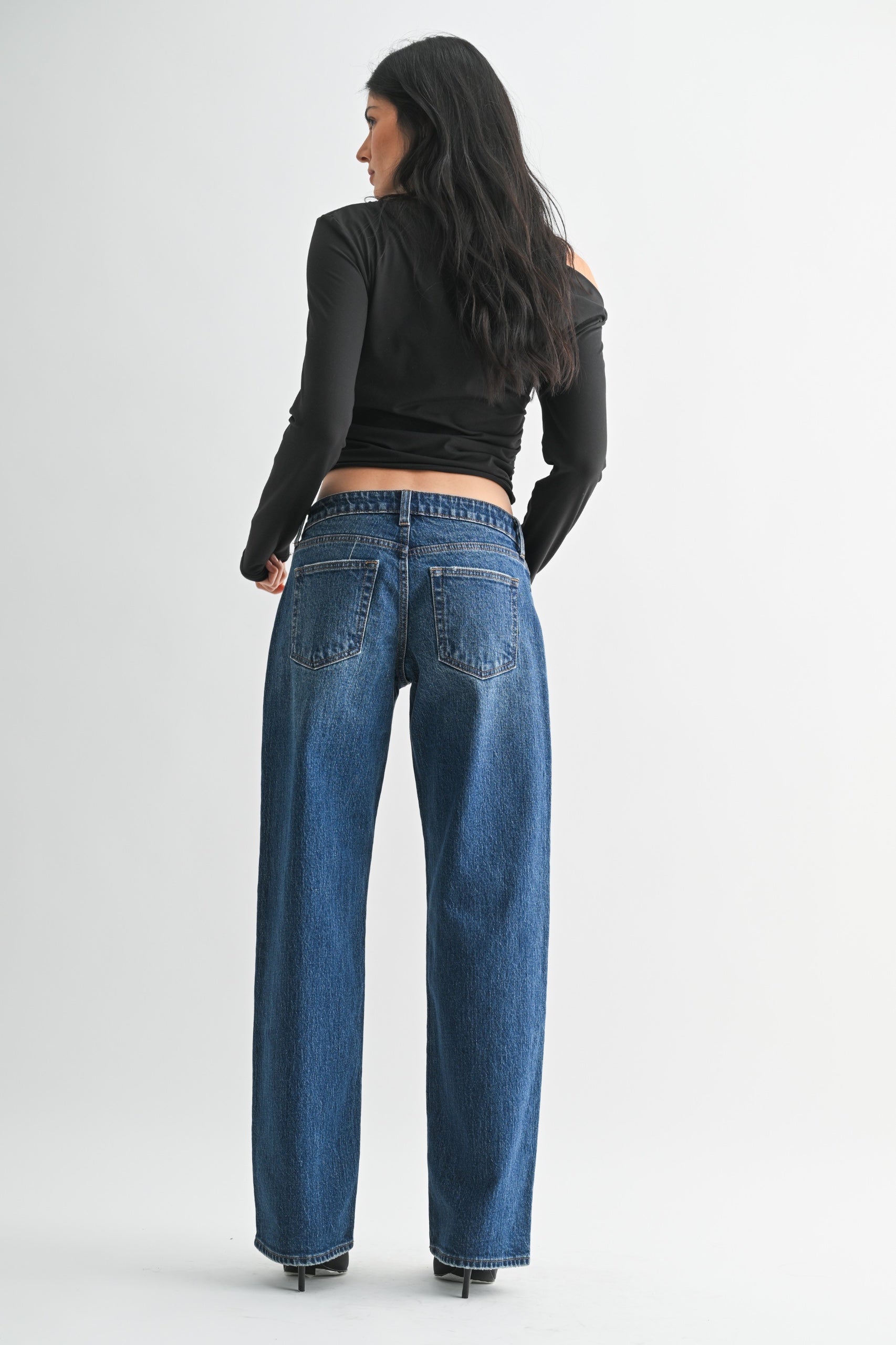 JUST BLACK DENIM - Low Rise Studded Baggy Jean