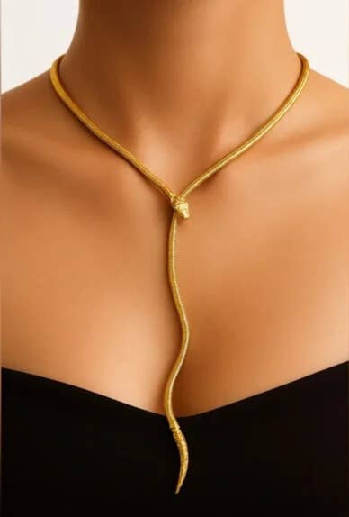 HoopLa - Serpentine Snake Lariat - PVD Gold Necklace- Waterproof