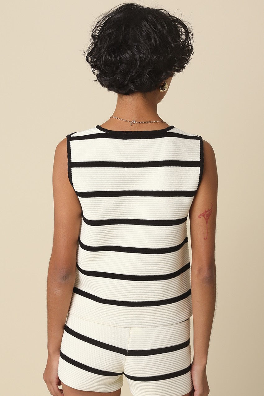 Olivaceous - Kelly Stripe Knit Tie-front Vest
