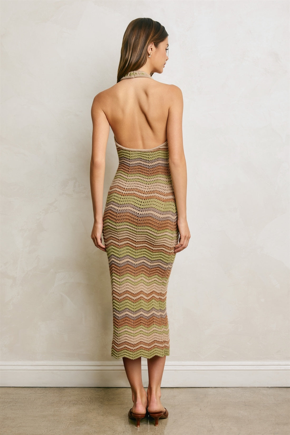 Dress Forum - Metallic Chevron Stripe Halter Knitted Dress