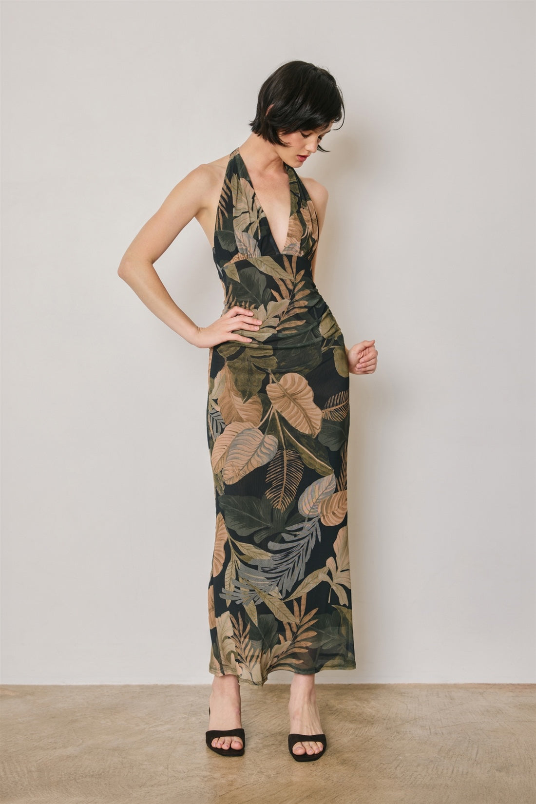 Dress Forum - Kamari Palm Halter Mesh Maxi Dress
