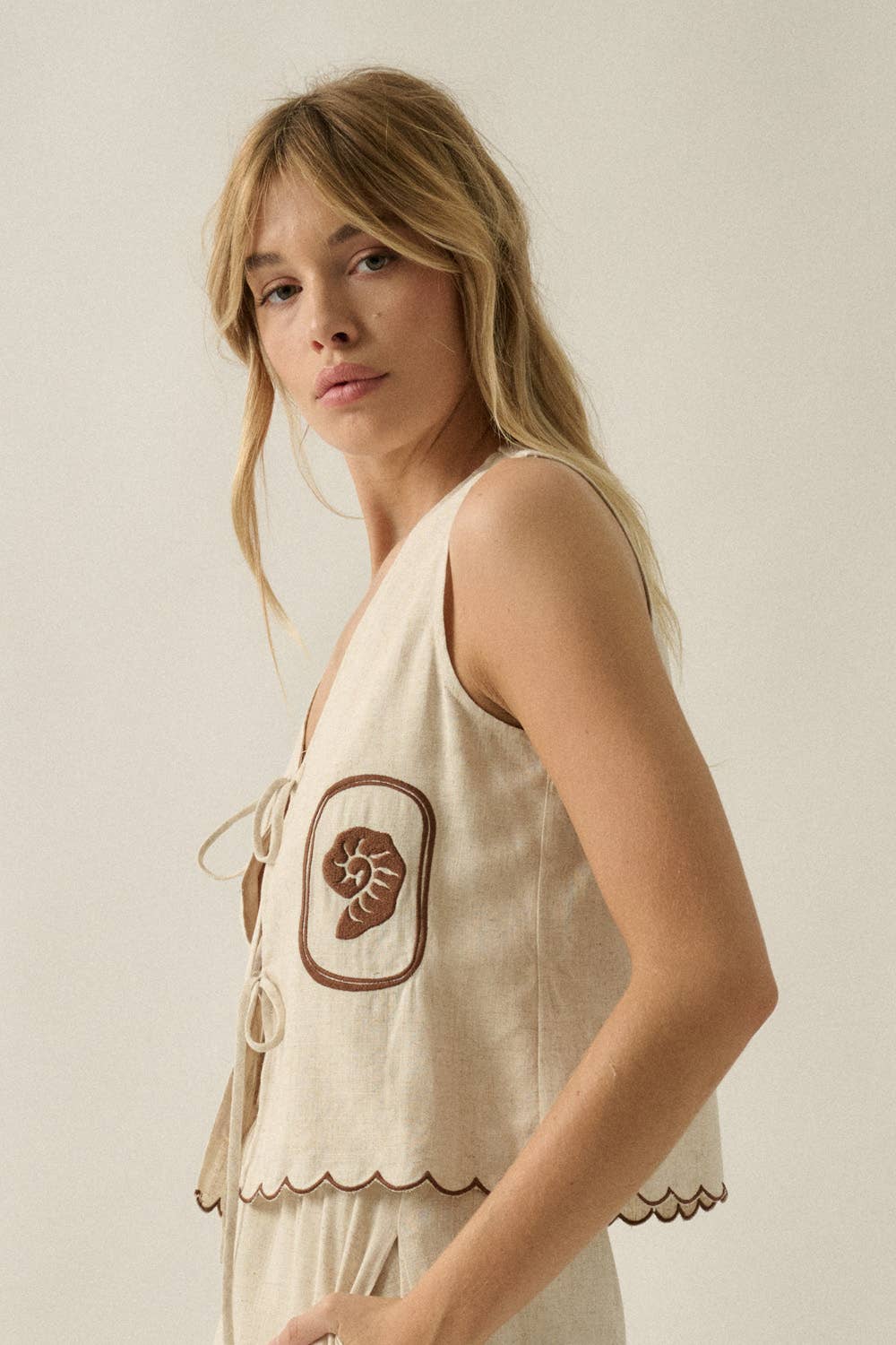 Promesa USA - Sunny Sands Tropical-Embroidered Tie-Front Vest