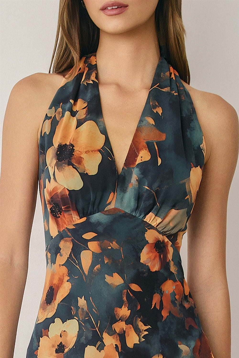 Dress Forum - Floral Chiffon Halter Godet Maxi Dress