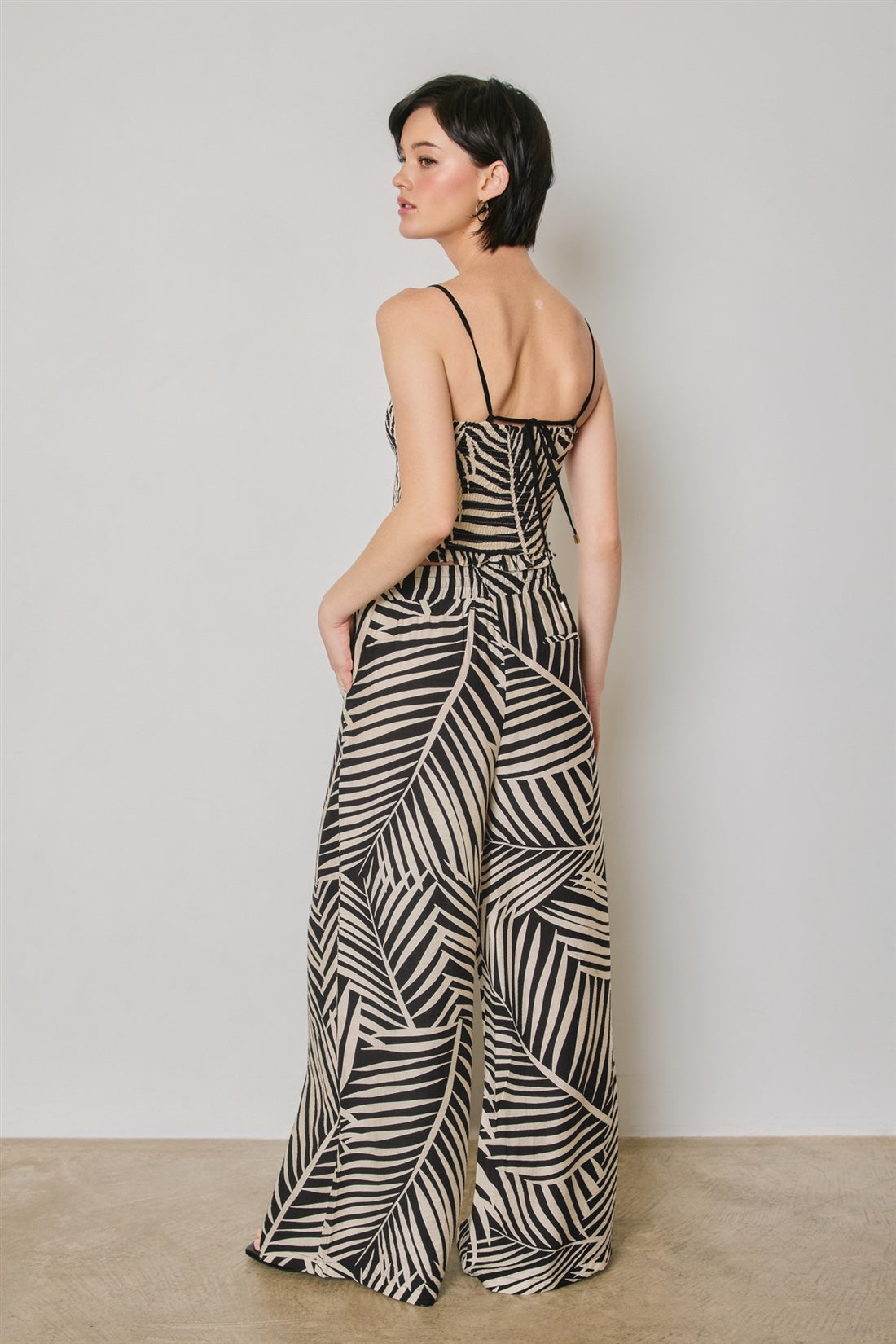Dress Forum - Tropical Leaf Print Wide Leg Pants