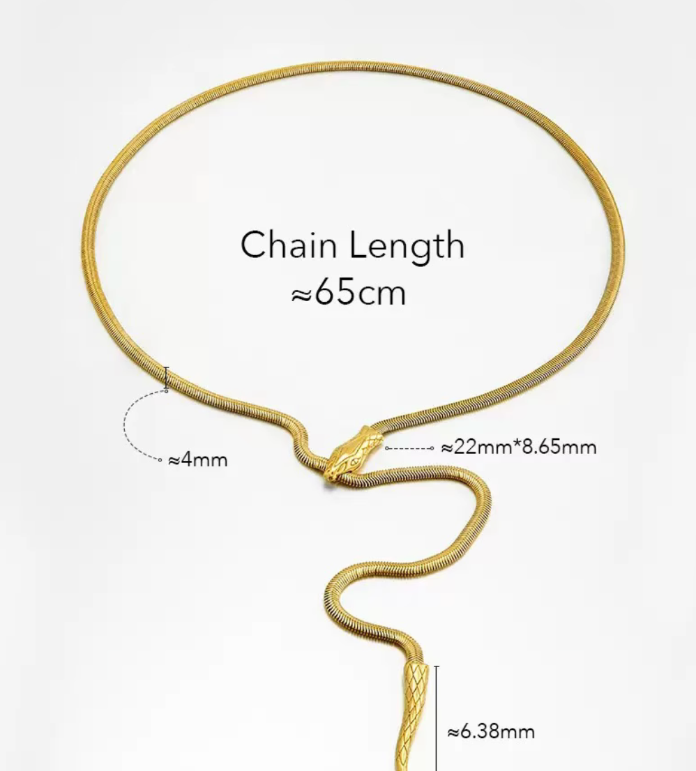 HoopLa - Serpentine Snake Lariat - PVD Gold Necklace- Waterproof