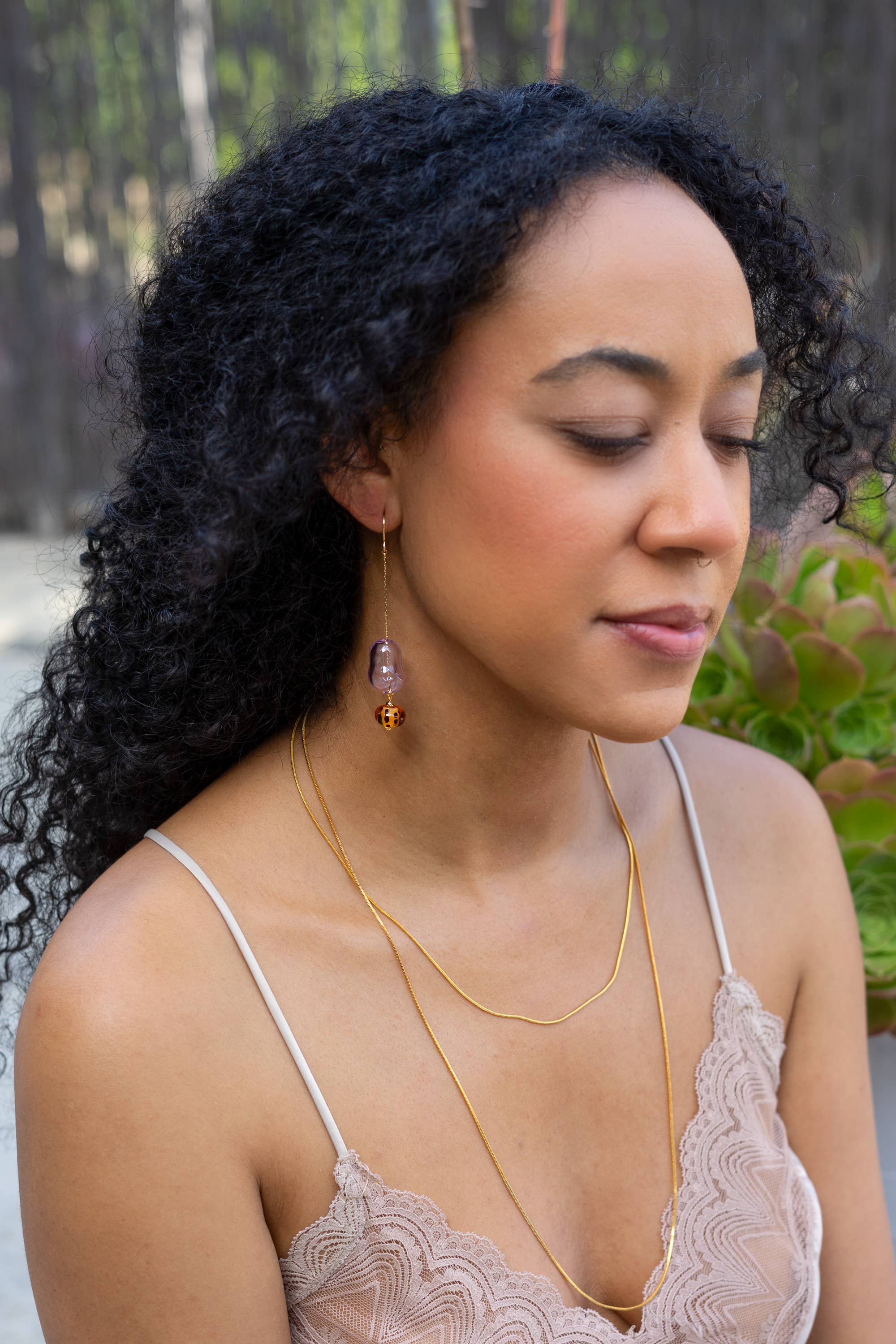 Peter and June - Lennox Dangle Earring - Hand Made Murano Lilac Glass