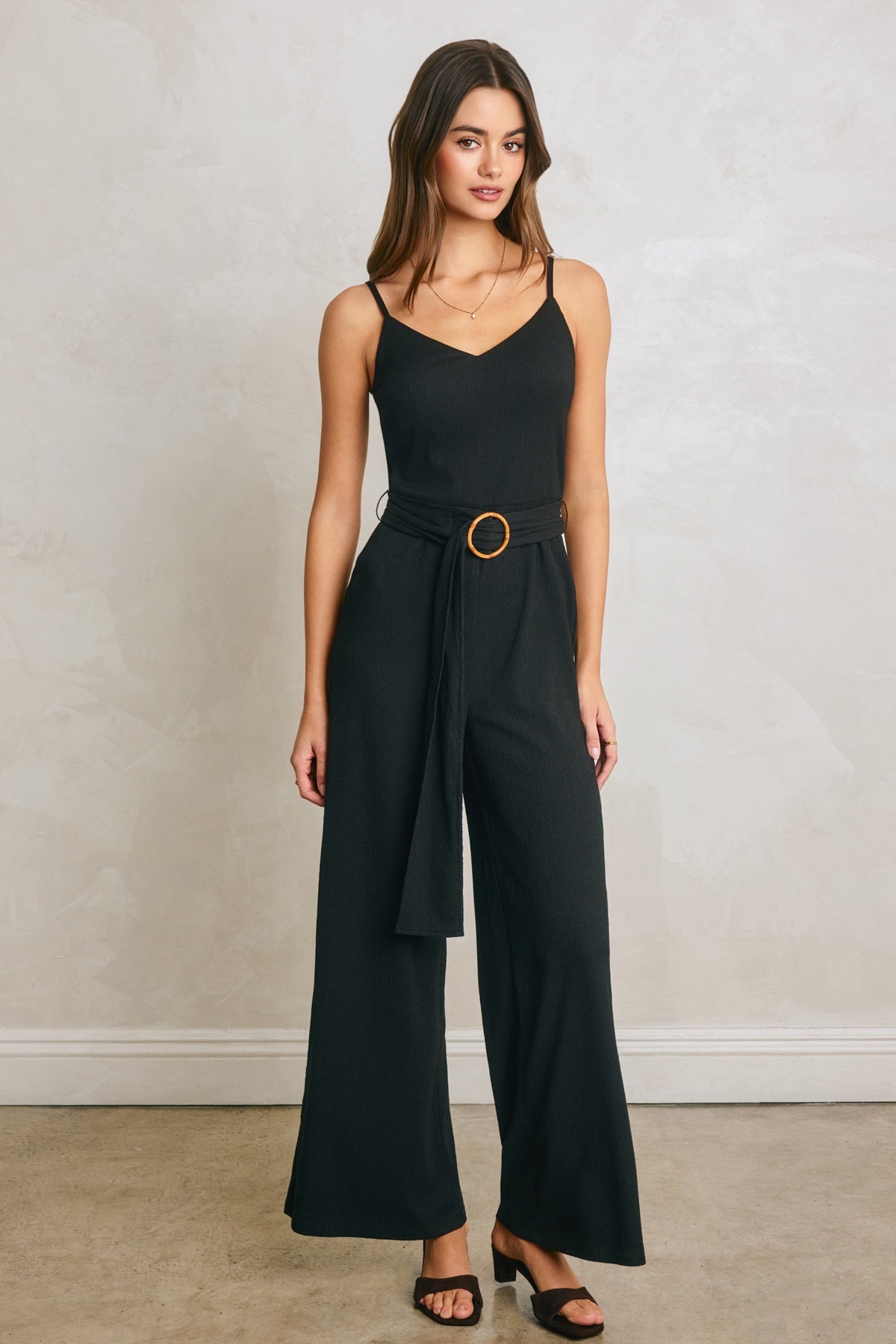 Dress Forum - Soft Stretch V Neck Bamboo Buckle Jumpsuit
