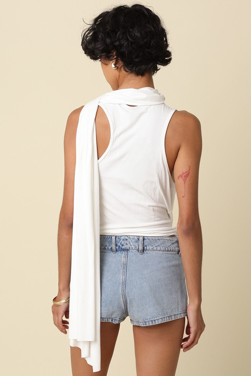 Olivaceous - Noah Draped Scarf V-neck Top