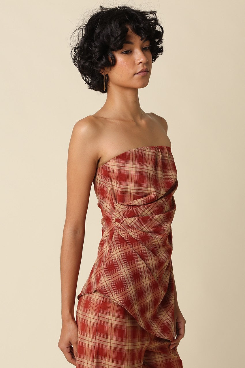 OLIVACEOUS - Scarlett Plaid Strapless Top