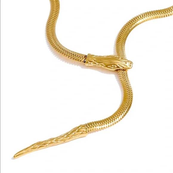 HoopLa - Serpentine Snake Lariat - PVD Gold Necklace- Waterproof