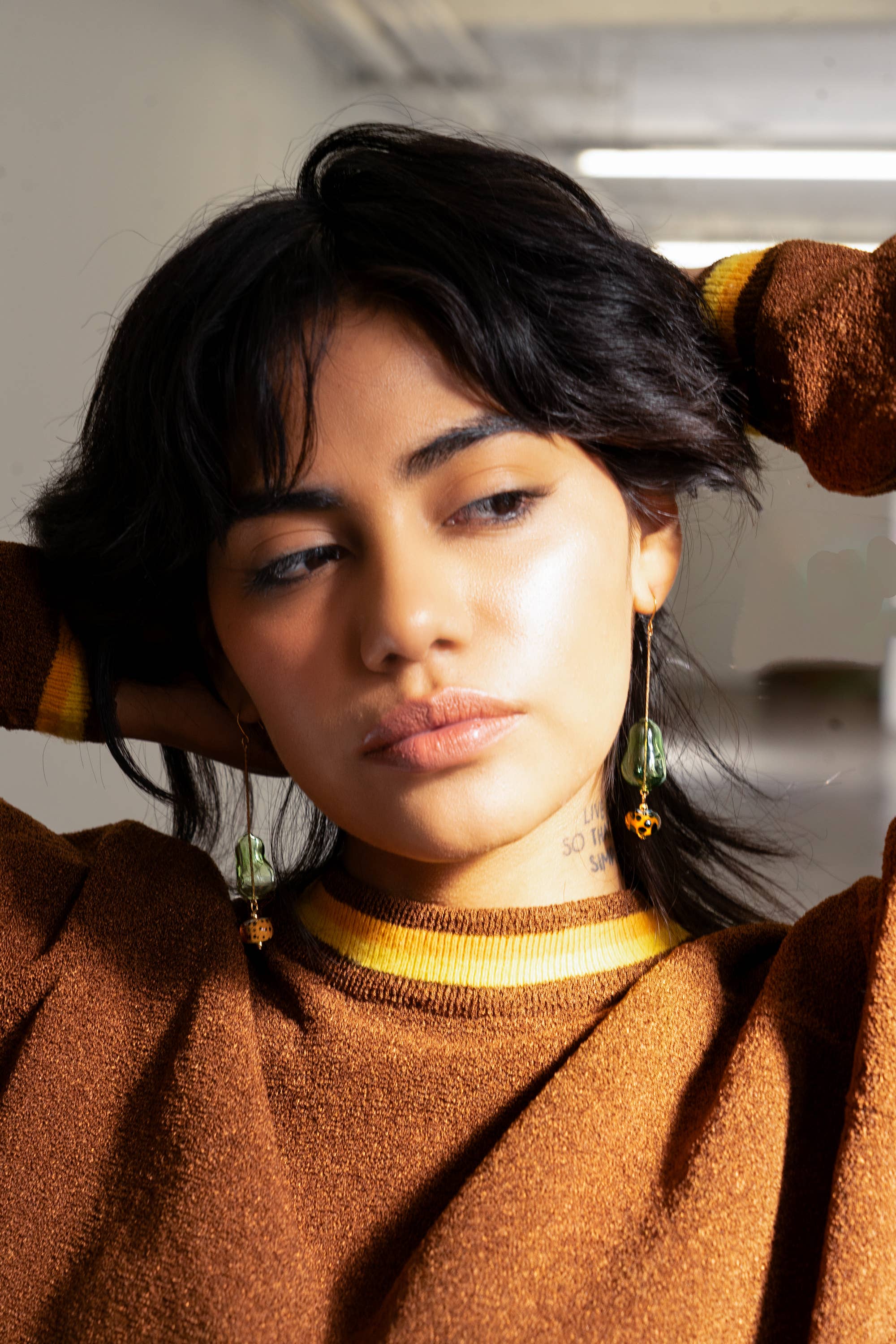 Peter and June - Lennox Dangle Earring - Hand Made Murano Green Glass