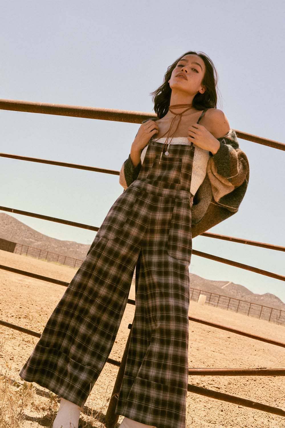 Promesa USA - Plaid Flannel Wide-Leg Overall Jumpsuit