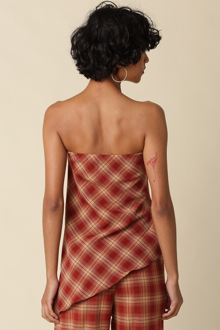 OLIVACEOUS - Scarlett Plaid Strapless Top