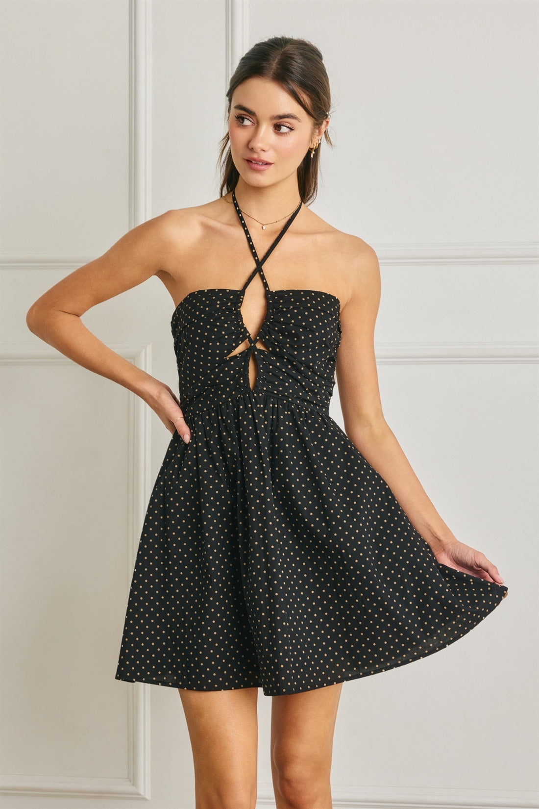 Dress Forum - Pin Dot Ruched Halter Mini Dress