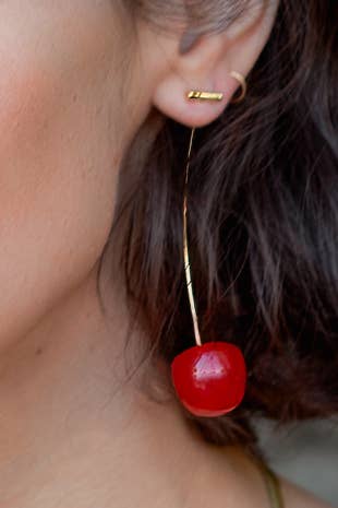 Peter and June - Cherry Threader Earrings - 18K Gold Plated/Resin