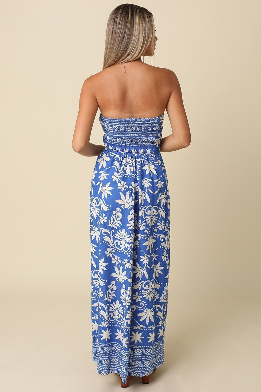 OLIVACEOUS - Caden Tropical Strapless Maxi Dress