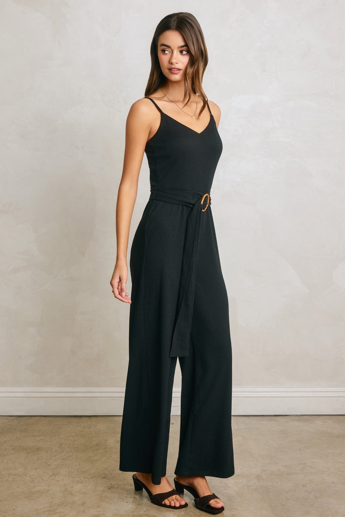 Dress Forum - Soft Stretch V Neck Bamboo Buckle Jumpsuit