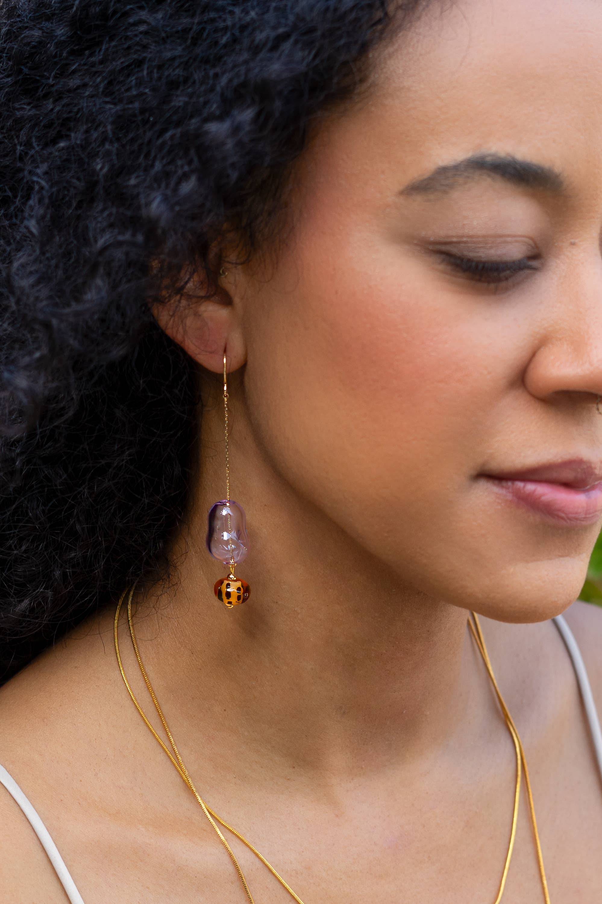 Peter and June - Lennox Dangle Earring - Hand Made Murano Lilac Glass