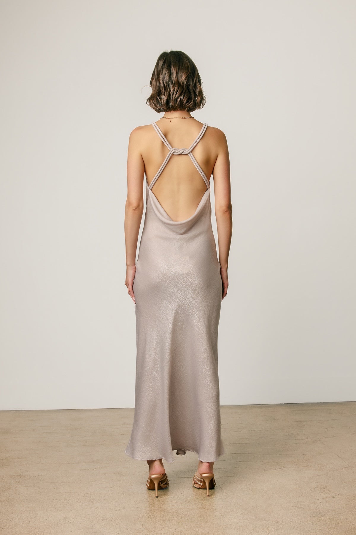 DRESS FORUM - Metallic Foil Twisted Strap Maxi Dress