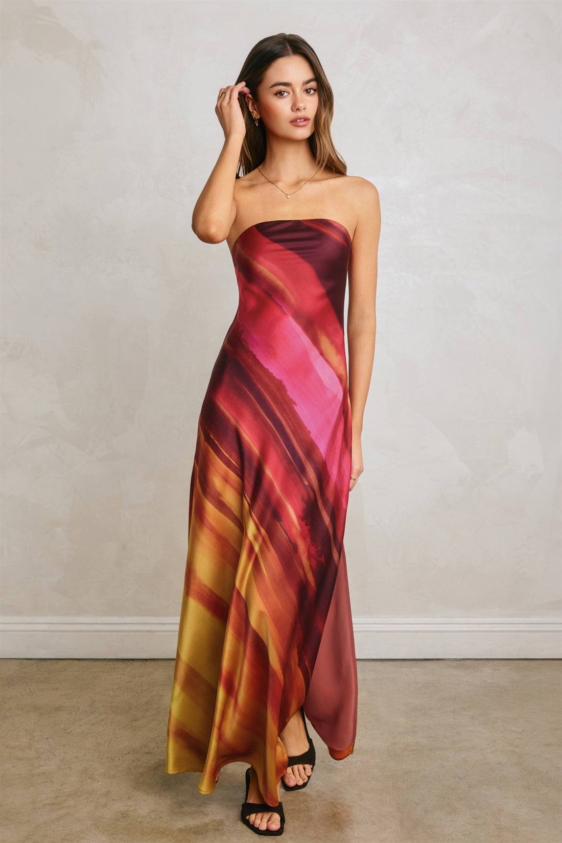 Dress Forum - Golden Sunset Watercolor Strapless Maxi
