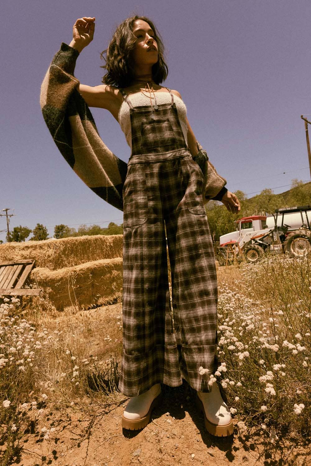 Promesa USA - Plaid Flannel Wide-Leg Overall Jumpsuit