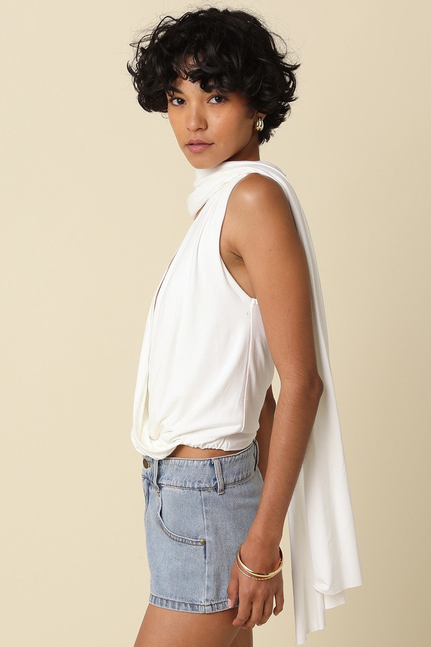 Olivaceous - Noah Draped Scarf V-neck Top