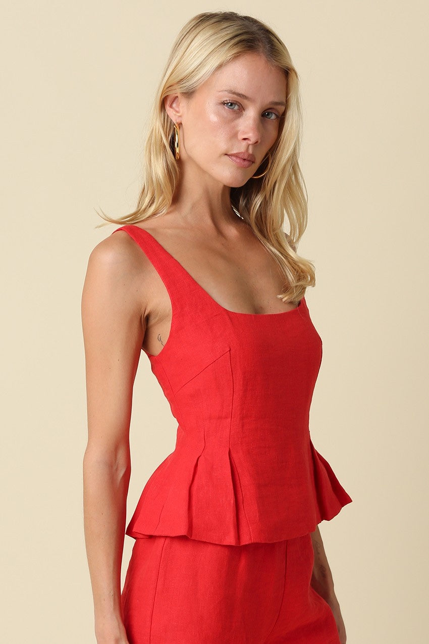 Olivaceous - Alyay Linen Smocked Back Peplum Top