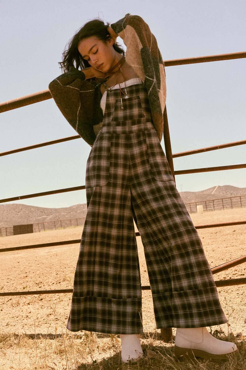 Promesa USA - Plaid Flannel Wide-Leg Overall Jumpsuit