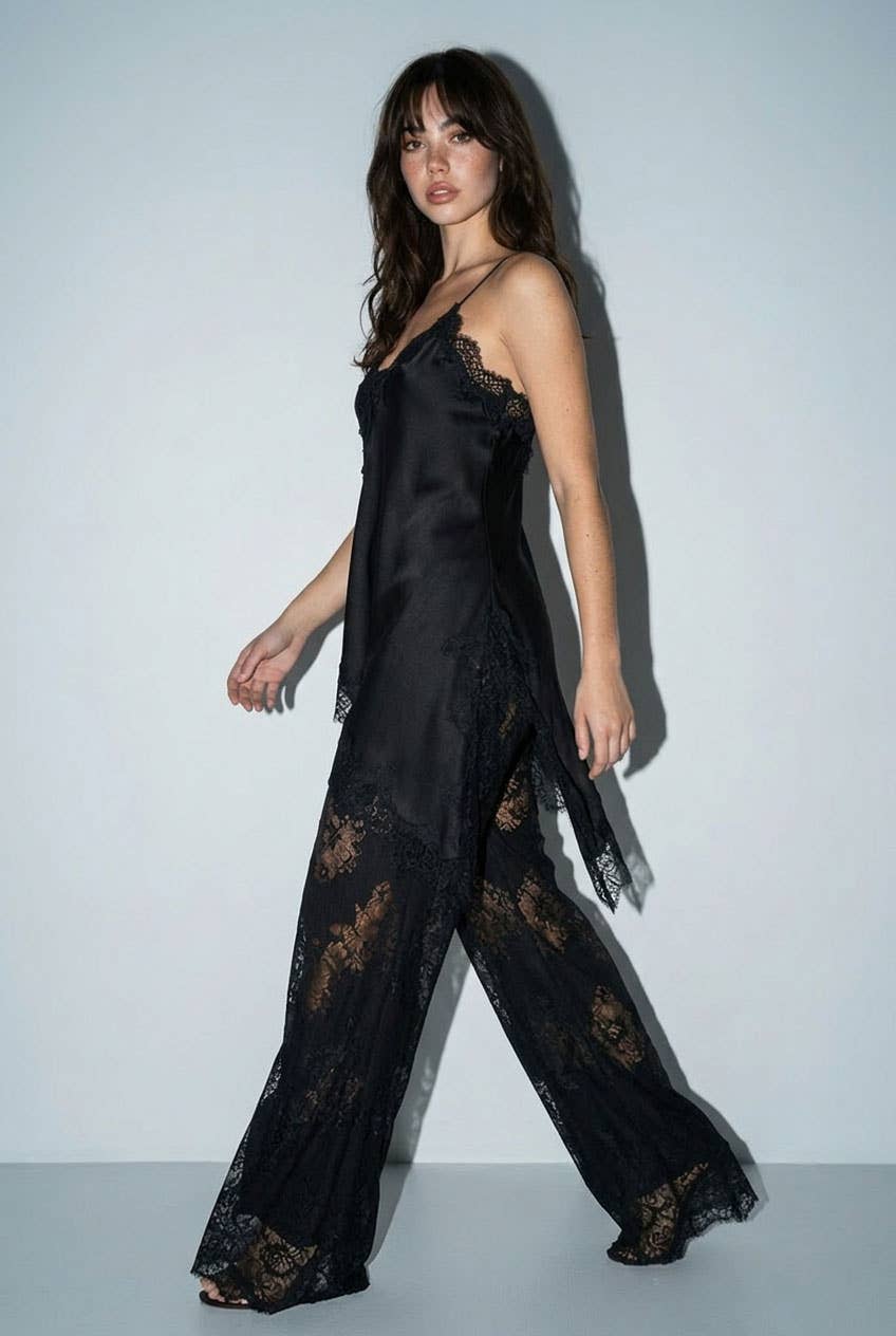 Skylar Rose -Black Lace Trim Cami and Pants Set  **SOLD AS SET**