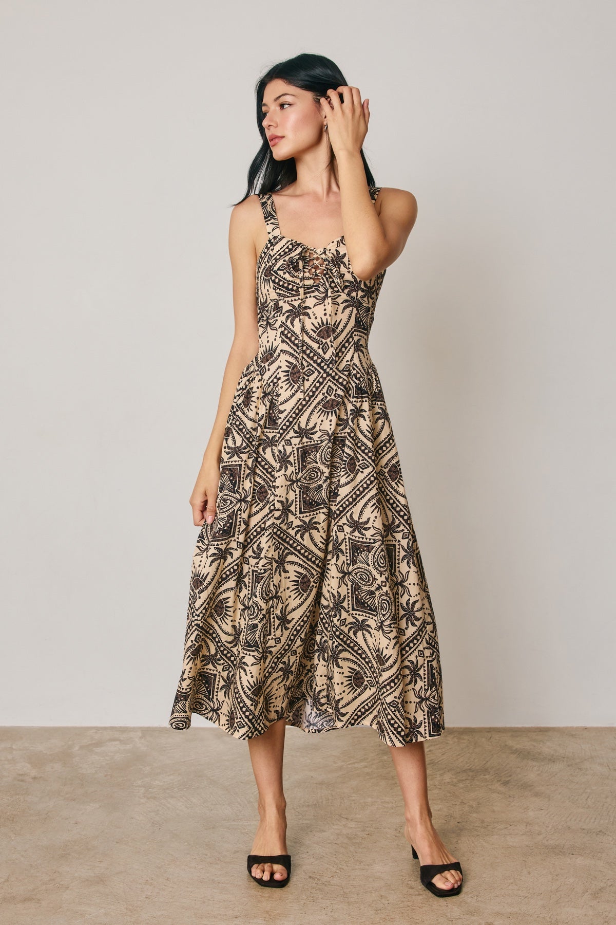 Dress Forum - Maui Sands Paisley Scarf Ruched Cutout Midi Dress