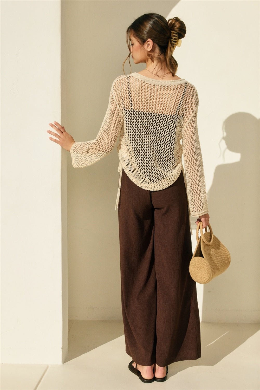 Dress Forum - Soft Stretch V Neck Bamboo Buckle Jumpsuit In Brown