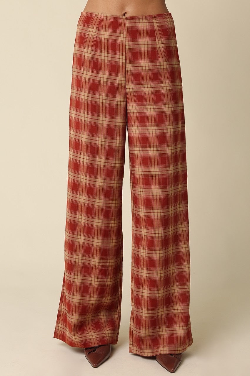 OLIVACEOUS - Scarlett Plaid Wide Leg Pants