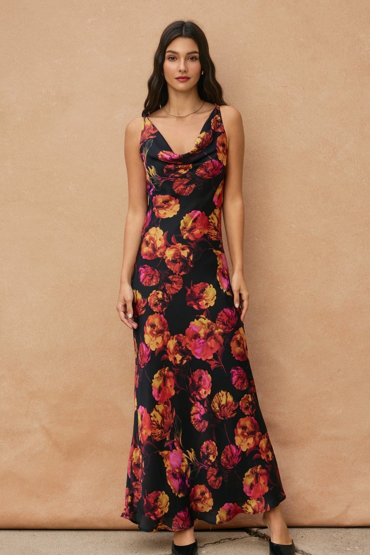 DRESS FORUM - GOLDEN HAZE COWL NECK MAXI