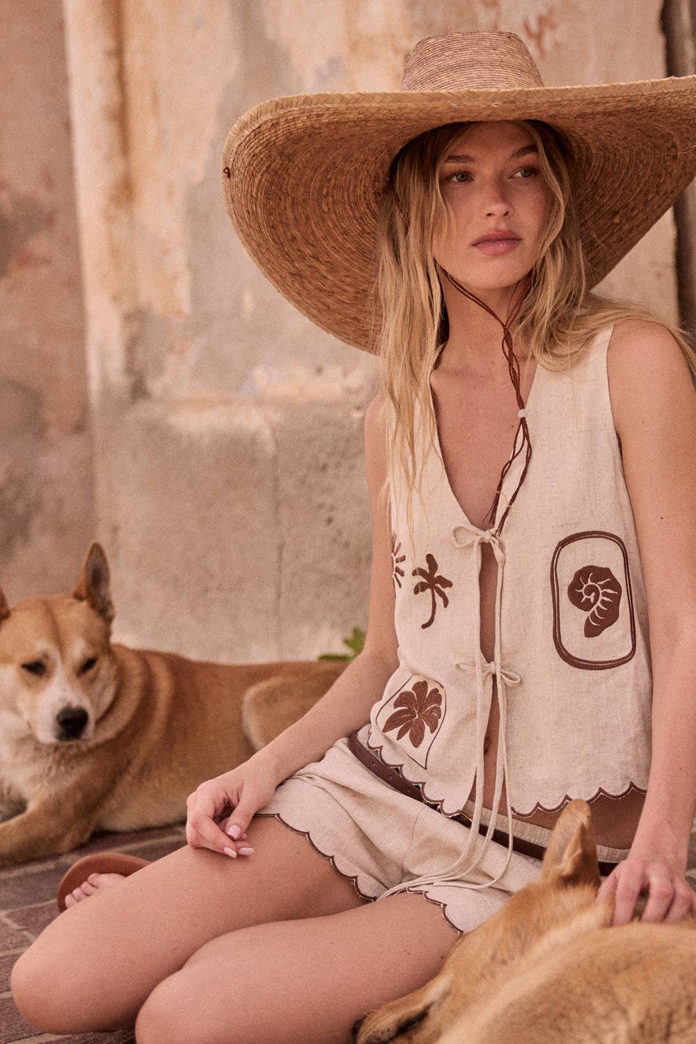 Promesa USA - Sunny Sands Tropical-Embroidered Tie-Front Vest
