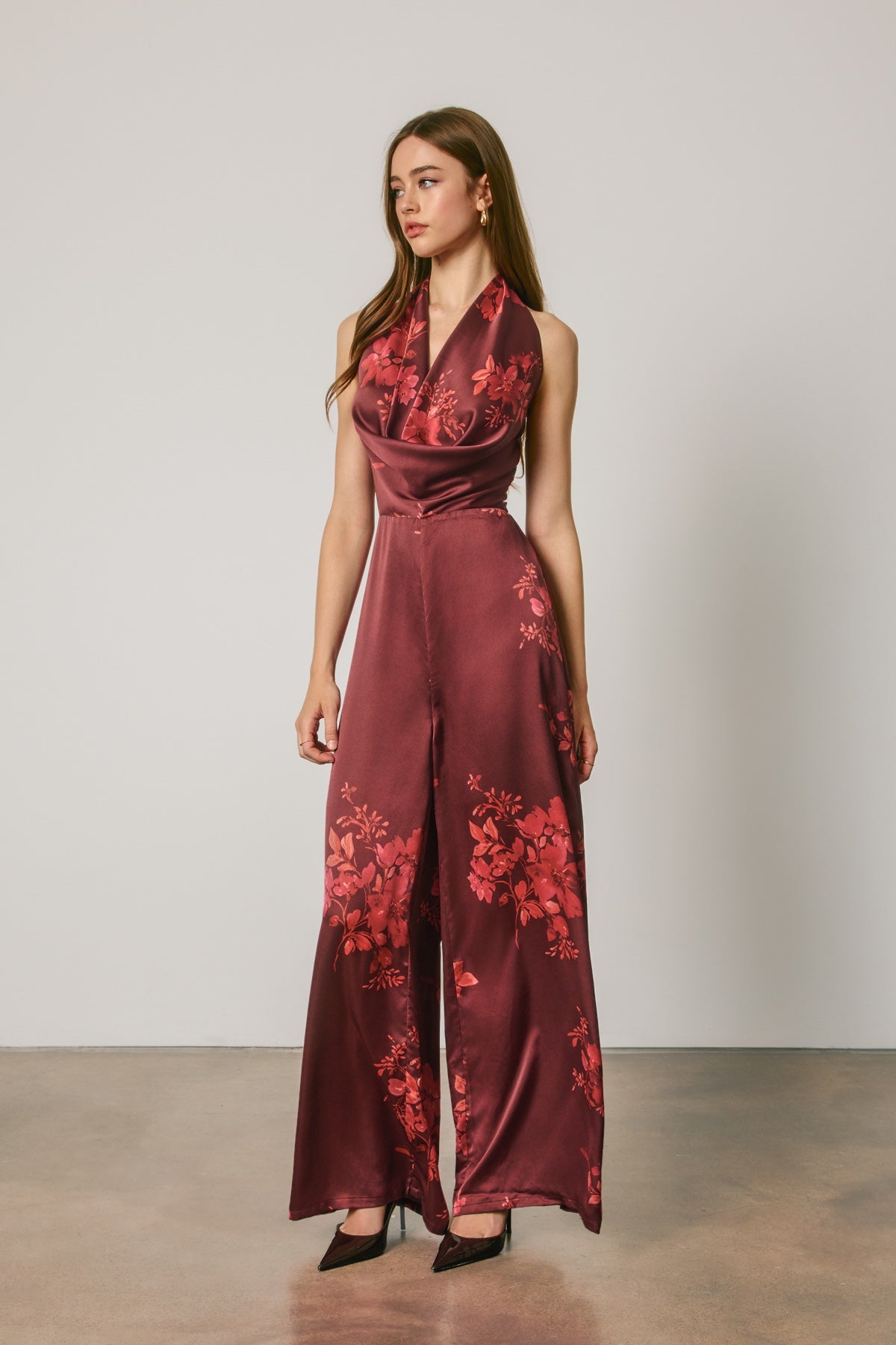 DRESS FORUM - Deep Sangria Halter Jumpsuit