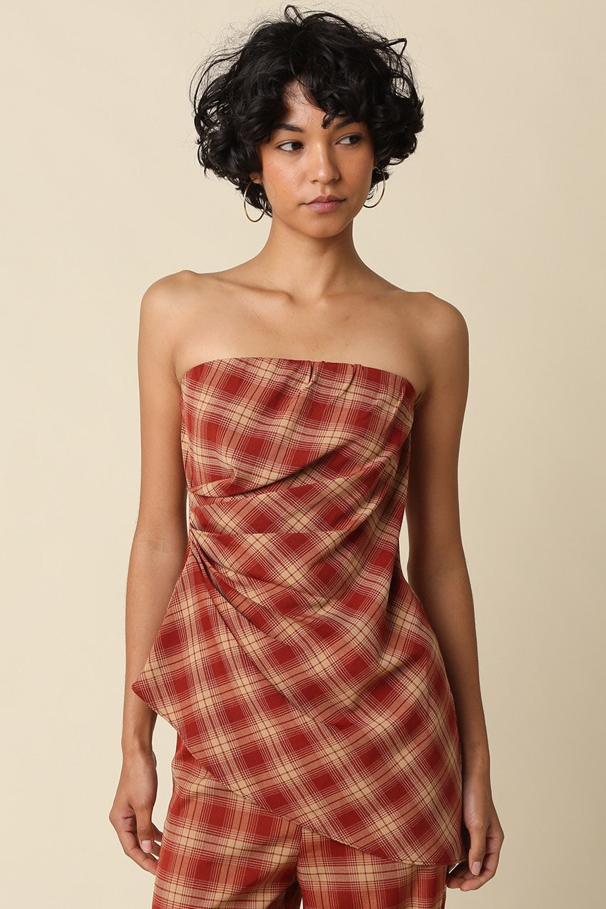 OLIVACEOUS - Scarlett Plaid Strapless Top