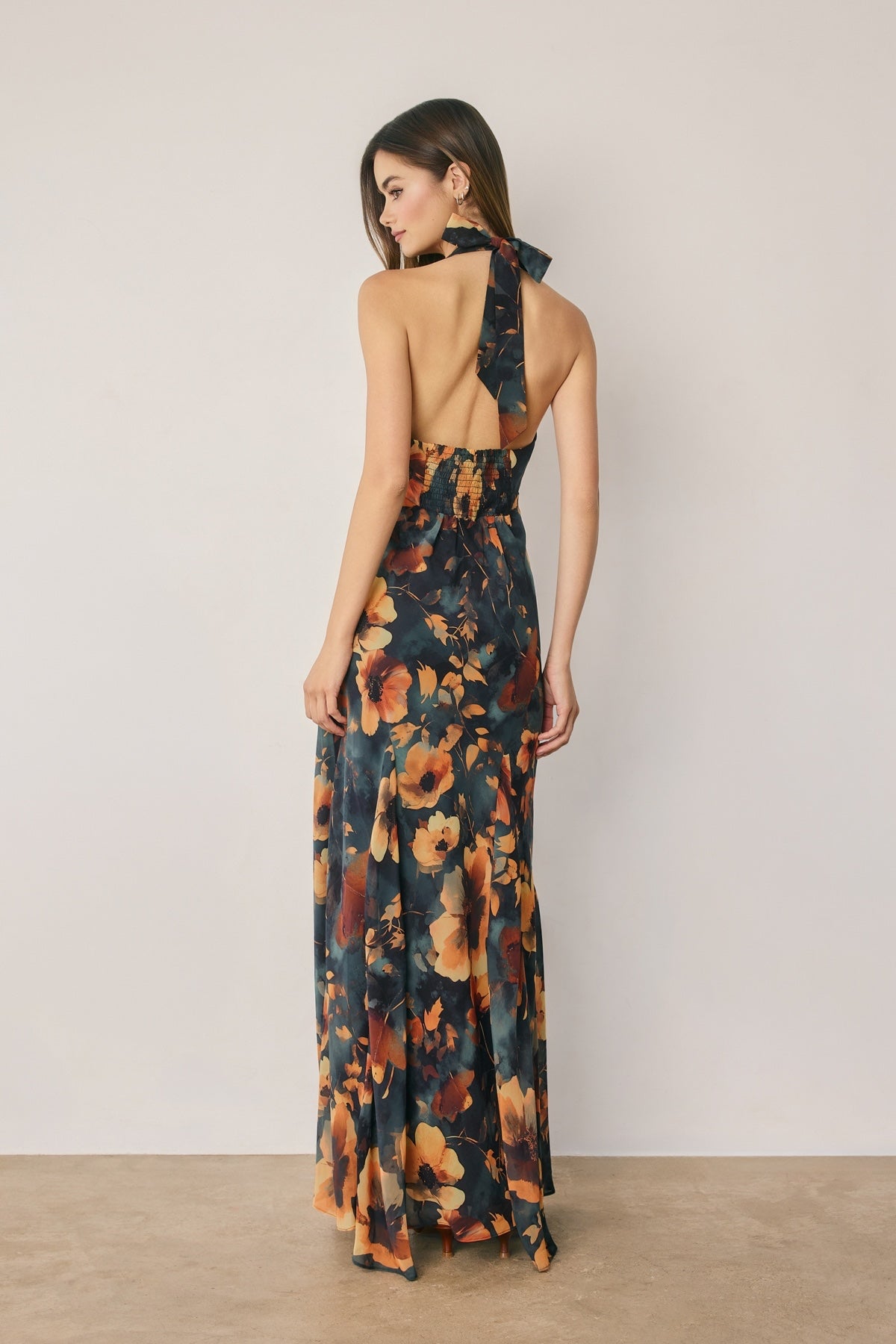 Dress Forum - Floral Chiffon Halter Godet Maxi Dress