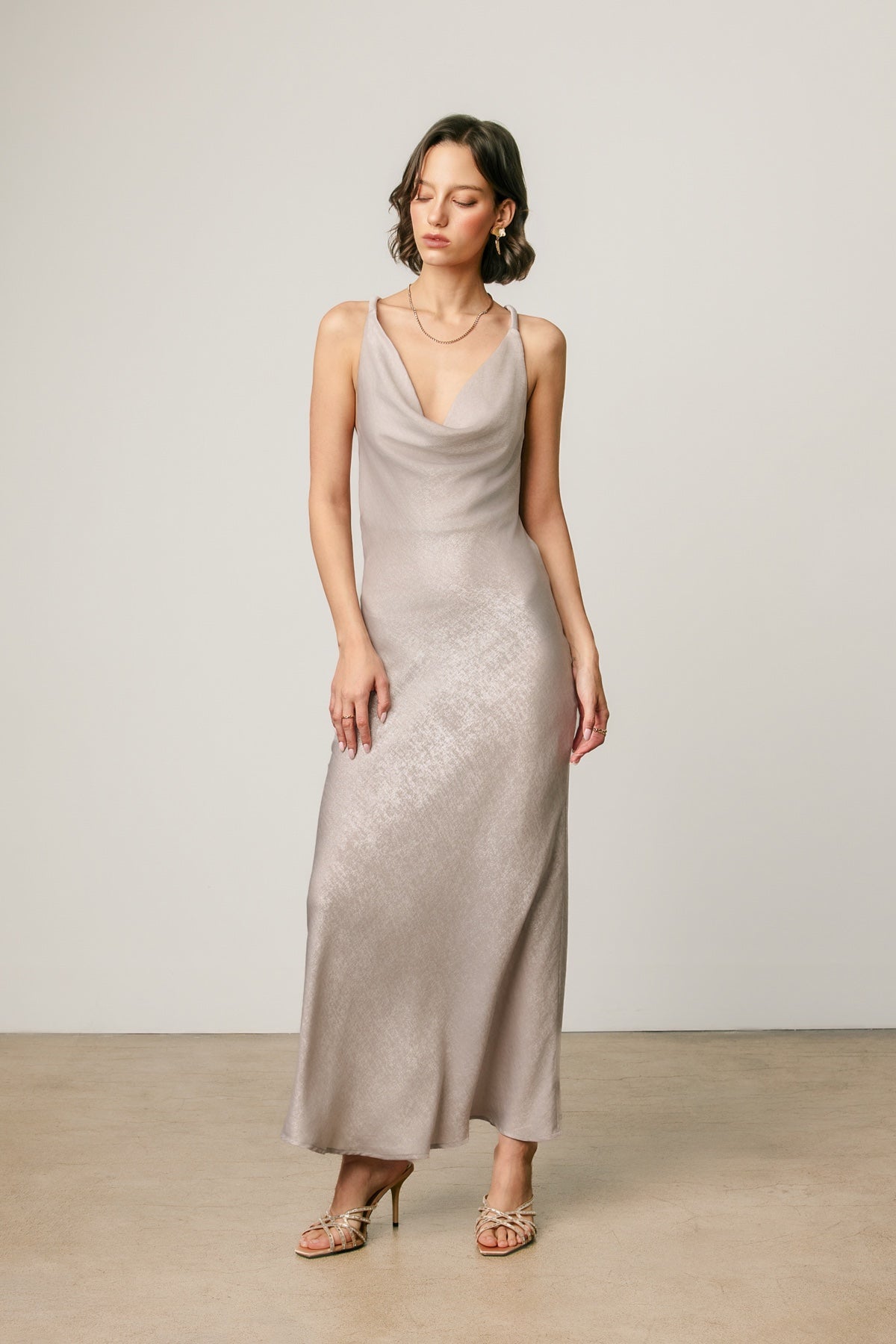 DRESS FORUM - Metallic Foil Twisted Strap Maxi Dress